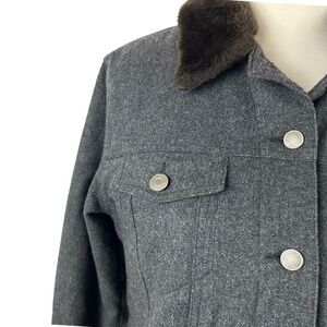 GAP Wool Blend Gray Jacket Size S Brown Faux Fur Collar Lined